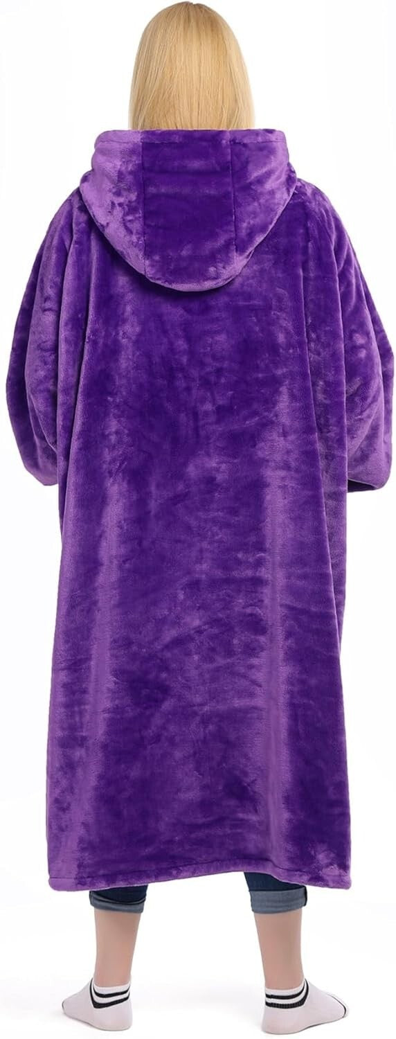 Fluffy Violet Hooded Blanket with Sleeves - Perfect for Lounging & Napping
