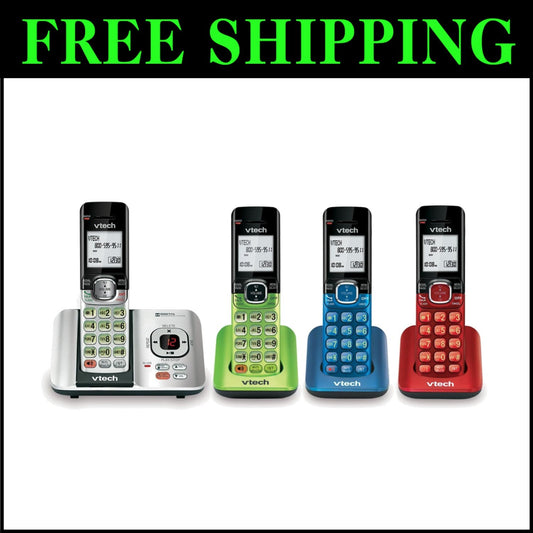 Stylish DECT 6.0 Cordless Phone Set: 4 Handsets, Wall-Mountable & Colorful