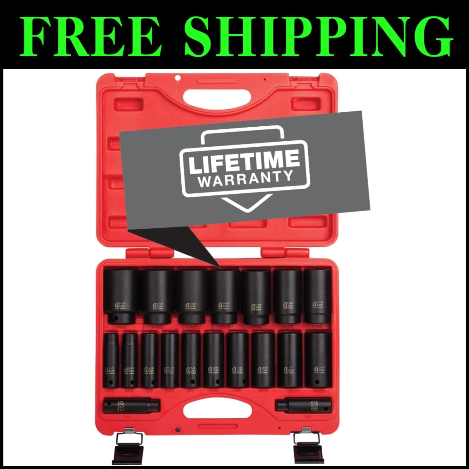 Professional 1/2 Inch Drive SAE Deep Impact Socket Set with Storage Case