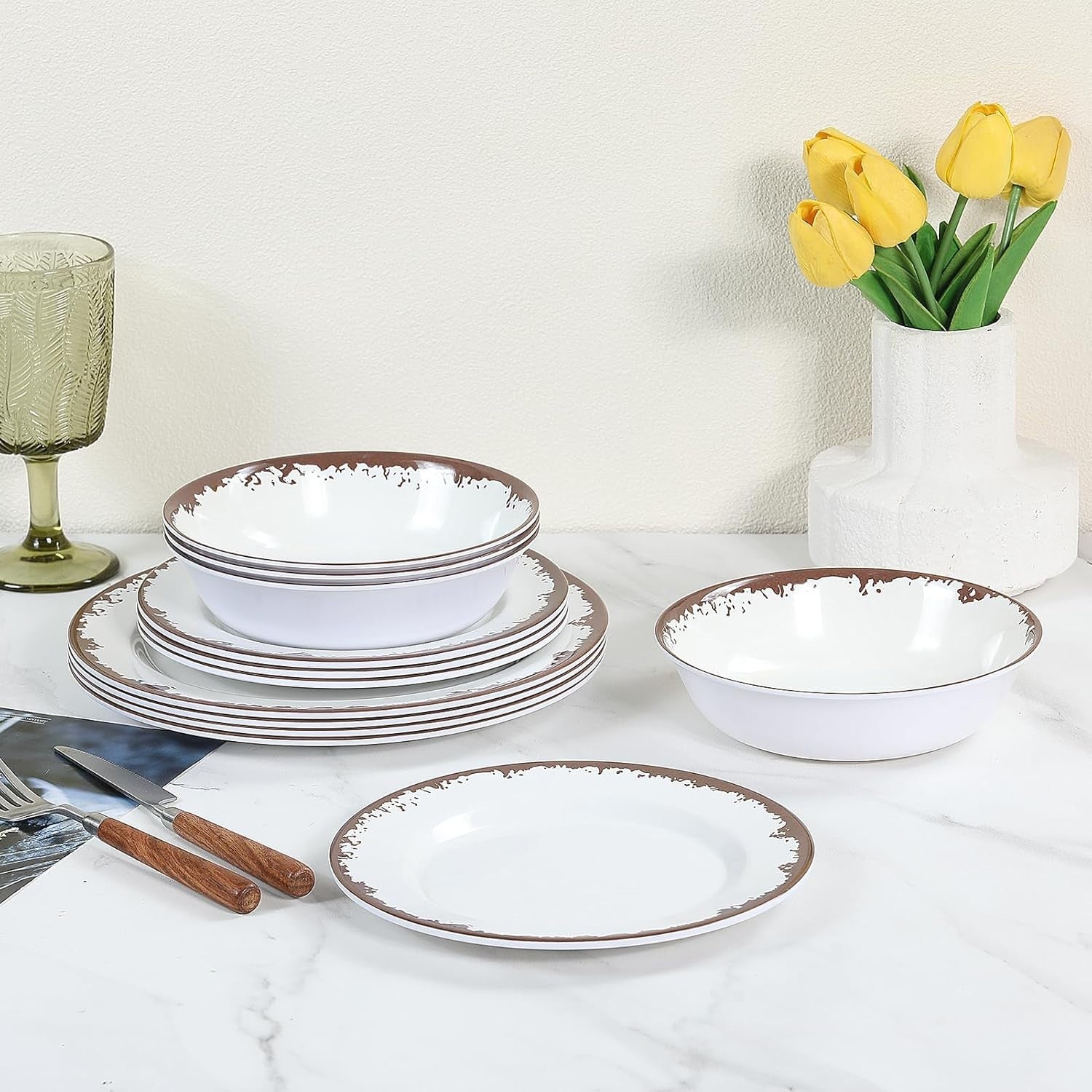 Dishwasher Safe Off-White 12-Piece Melamine Serving Sets for All Occasions