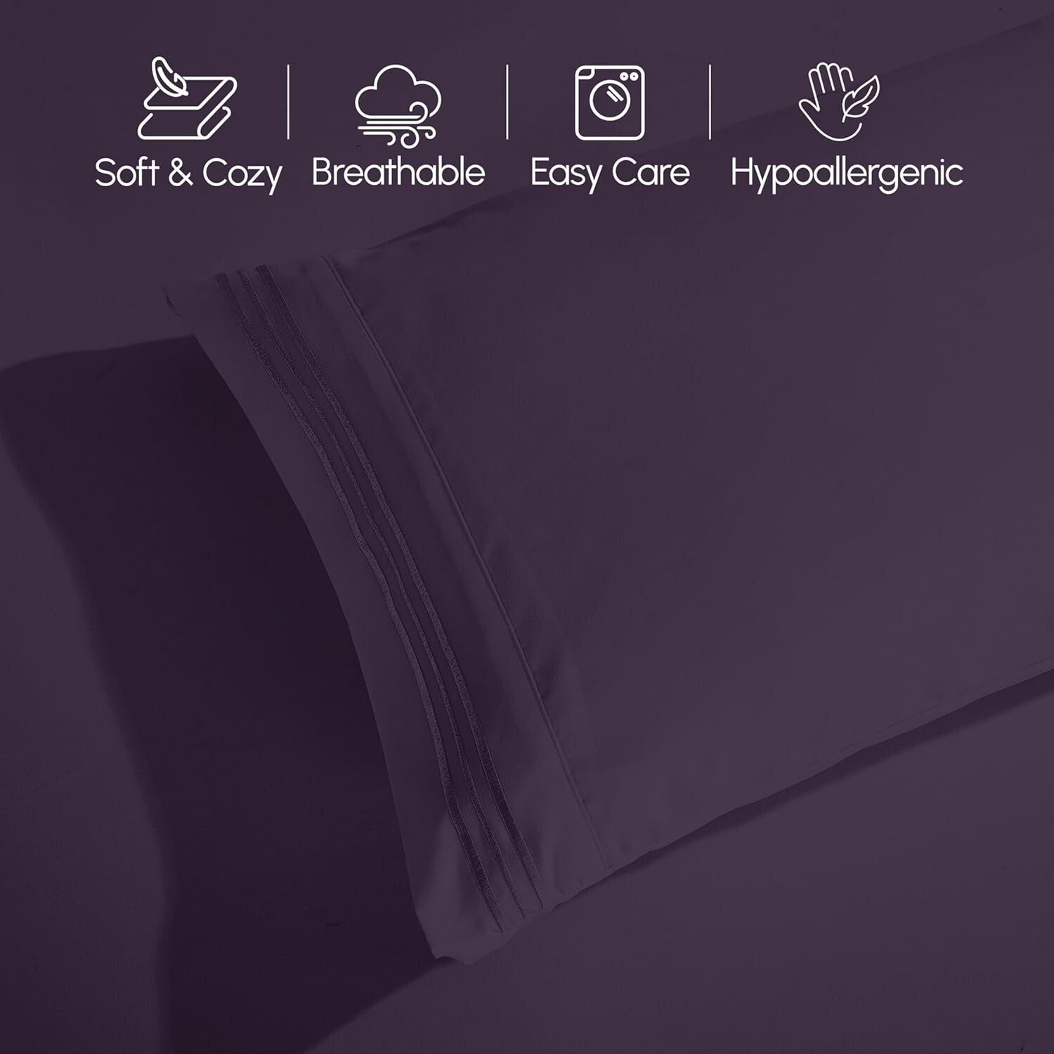 King-Size Luxury Microfiber Sheet Set - Fade Resistant & Wrinkle Free, Eggplant