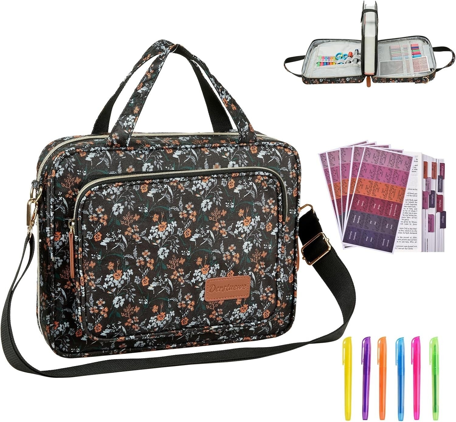 Black Flower Design Bible Cover for Women - Stylish Tote & Organizational Bag