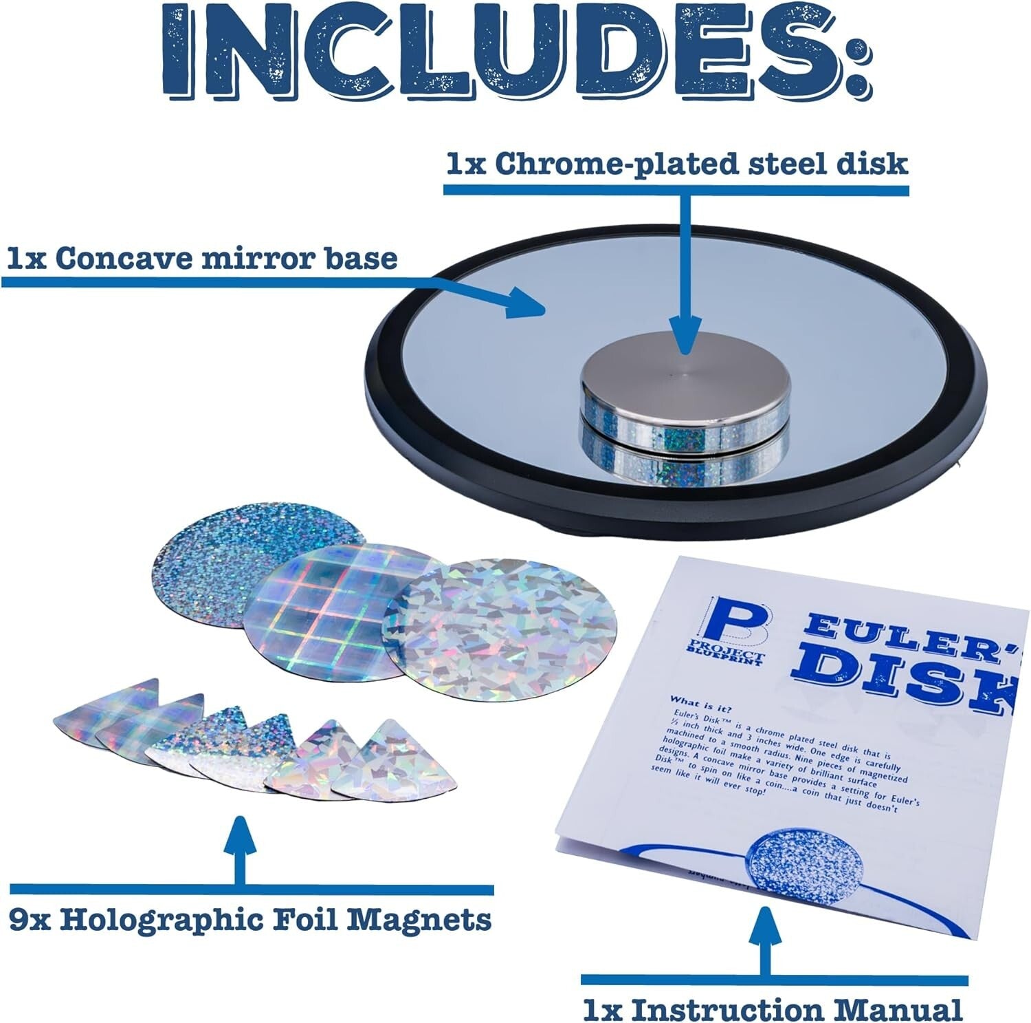 Euler’s Disk Physics Toy - 9-Inch Mirror with Customizable Effects for Desk Fun