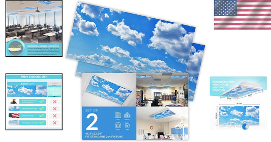 Fluorescent Light Covers - Eliminate Eye Strain in Classrooms & Offices (2pk)