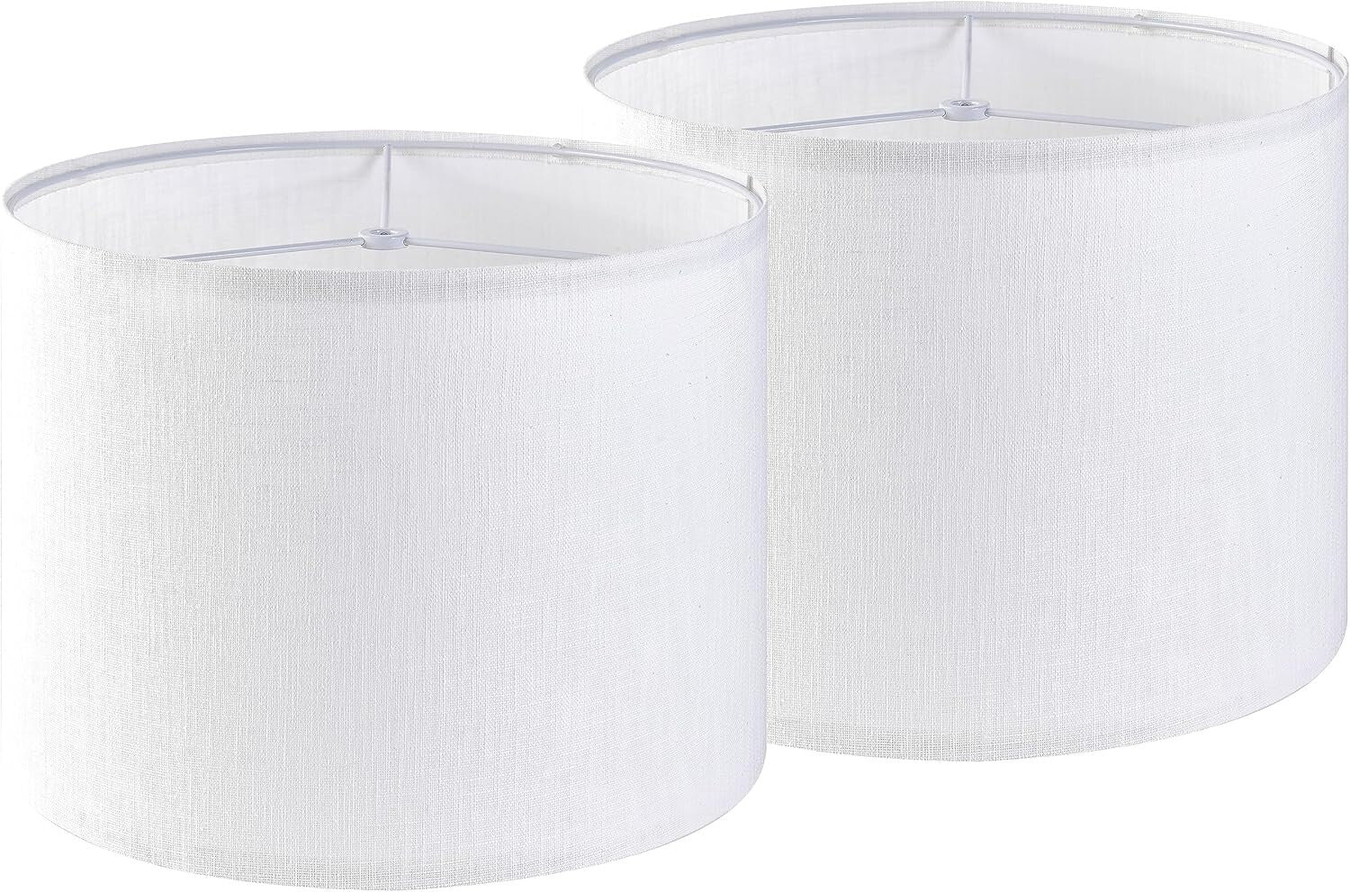 Easy Assembly White Linen Drum Lampshades - 16" Large Set of 2 for Versatile Use