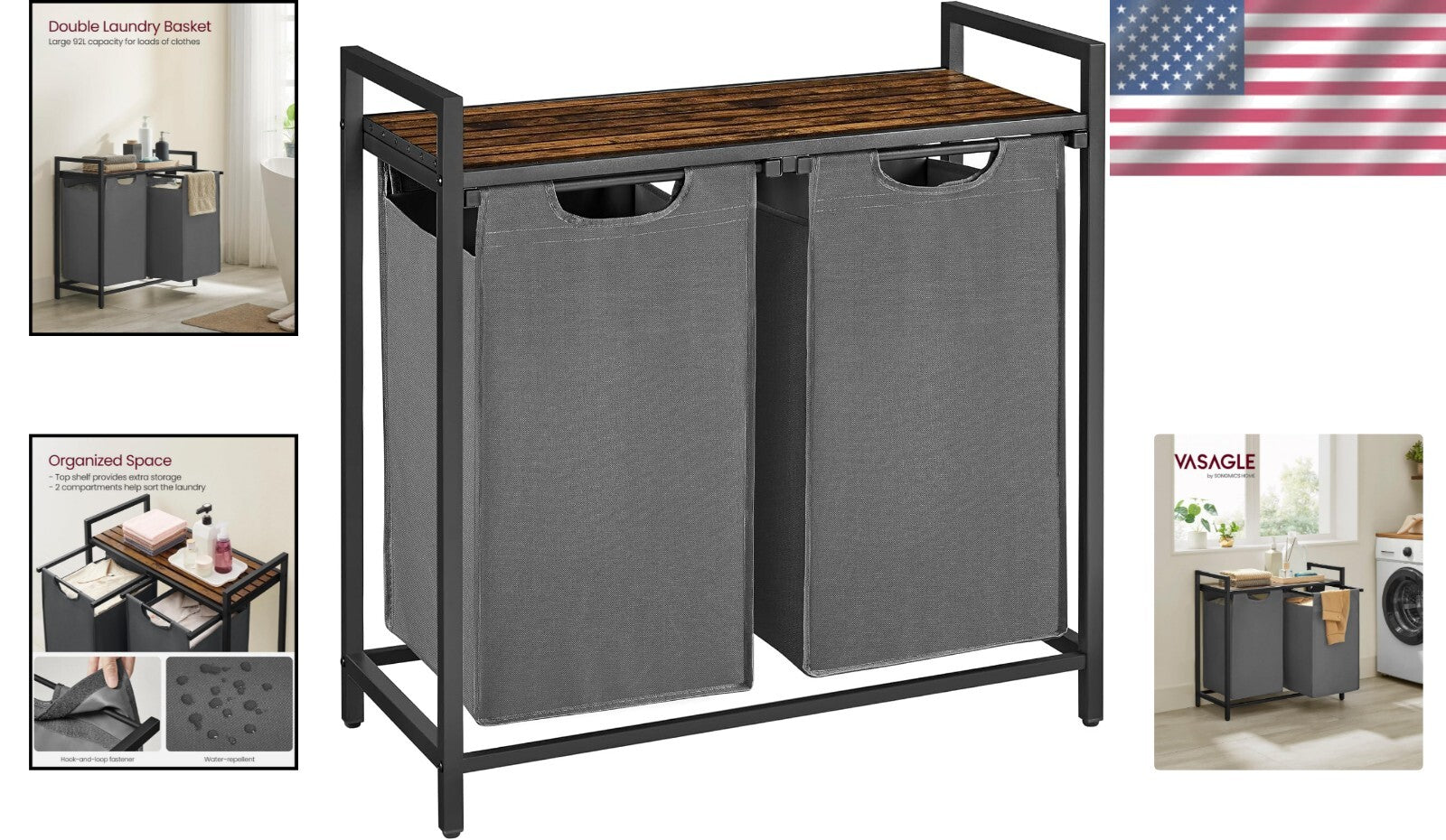 Elegant Laundry Sorter with Removable Bags and Sturdy Metal Frame - 24.2 Gallon