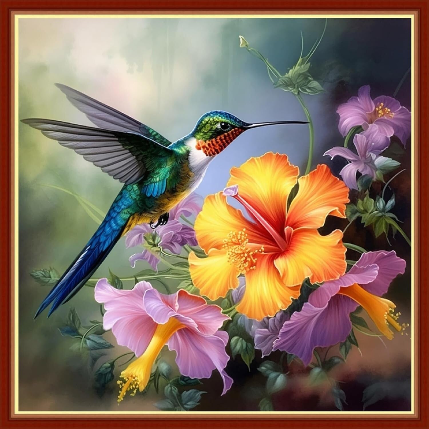 DIY Cross Stitch Embroidery Kit for Adults - Hummingbirds Theme, 17.7 x 17.7 in