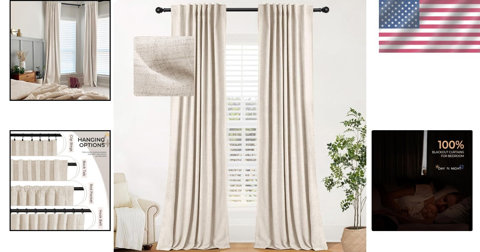 Elegant 100% Blackout Thermal Curtains for Bedroom & Living Room - Buttercream