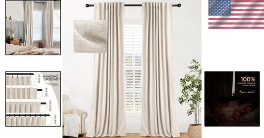 Elegant 100% Blackout Thermal Curtains for Bedroom & Living Room - Buttercream