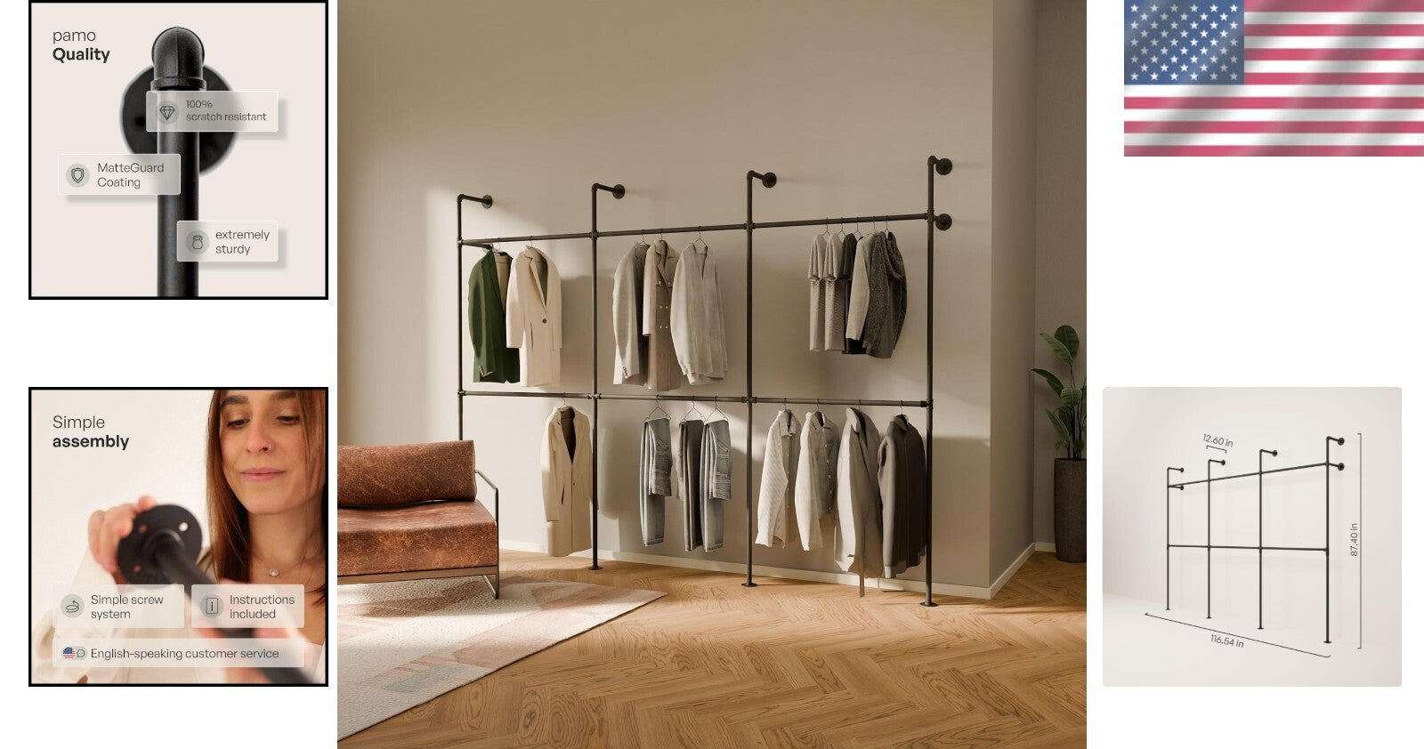 Industrial Pipe Wall-Mounted Clothing Rack – 400 kg Capacity, Stylish Design