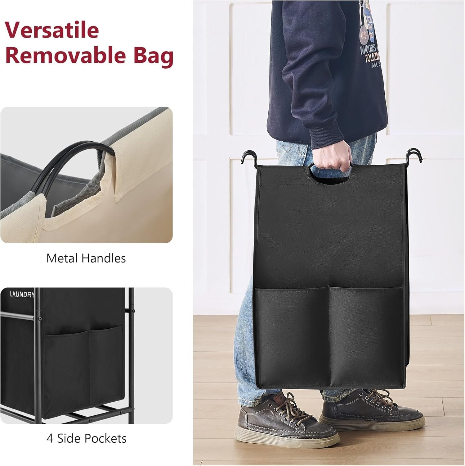 Heavy-Duty 4-Section Laundry Hamper on Wheels - Removable waterproof Bags