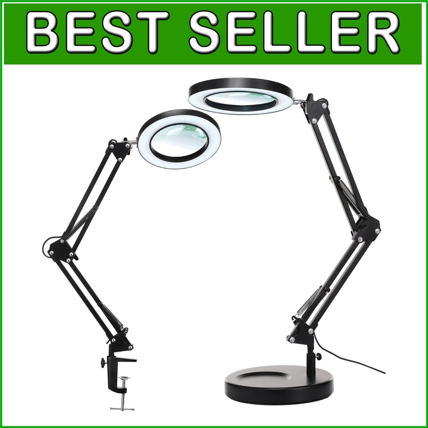 Adjustable LED Magnifying Lamp with Heavy Base - Hands-Free Precision Lighting