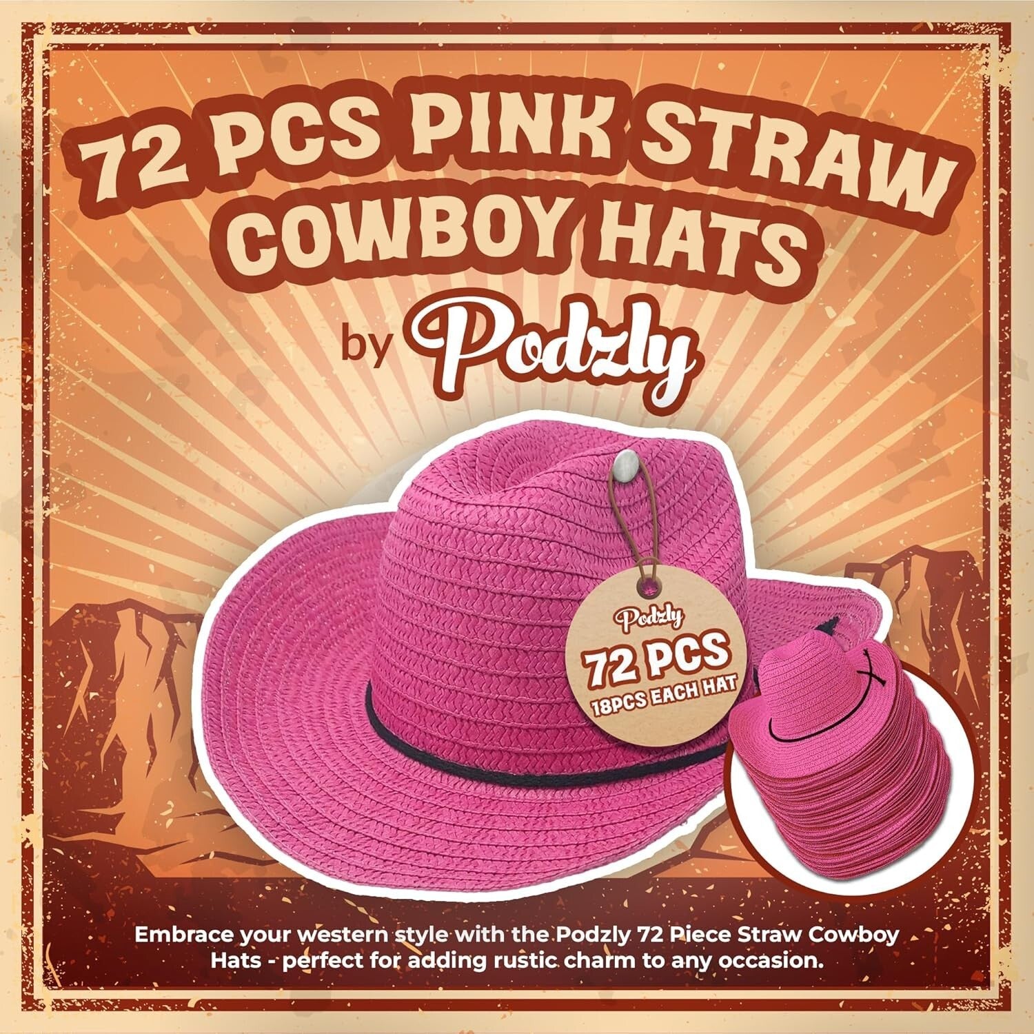 Spacious 24" Cowboy Hats - 72-Piece Set for Men, Women & Festive Gatherings