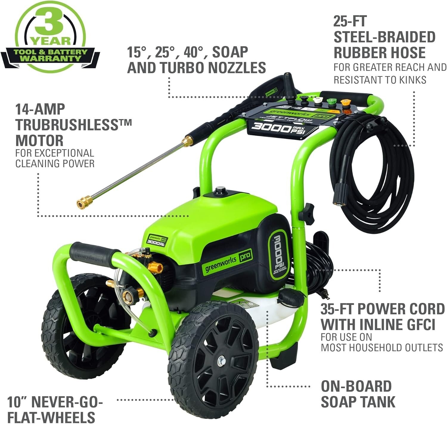 3000 PSI Portable Electric Pressure Washer - Includes Nozzle Accessories & More