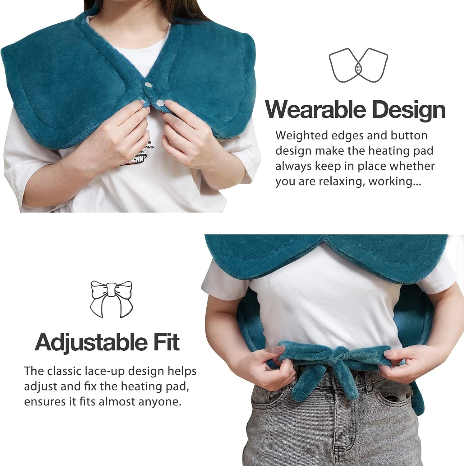 Electric Heating Pad 26"x35" for Neck, Shoulders & Back Pain Relief - Dark Green