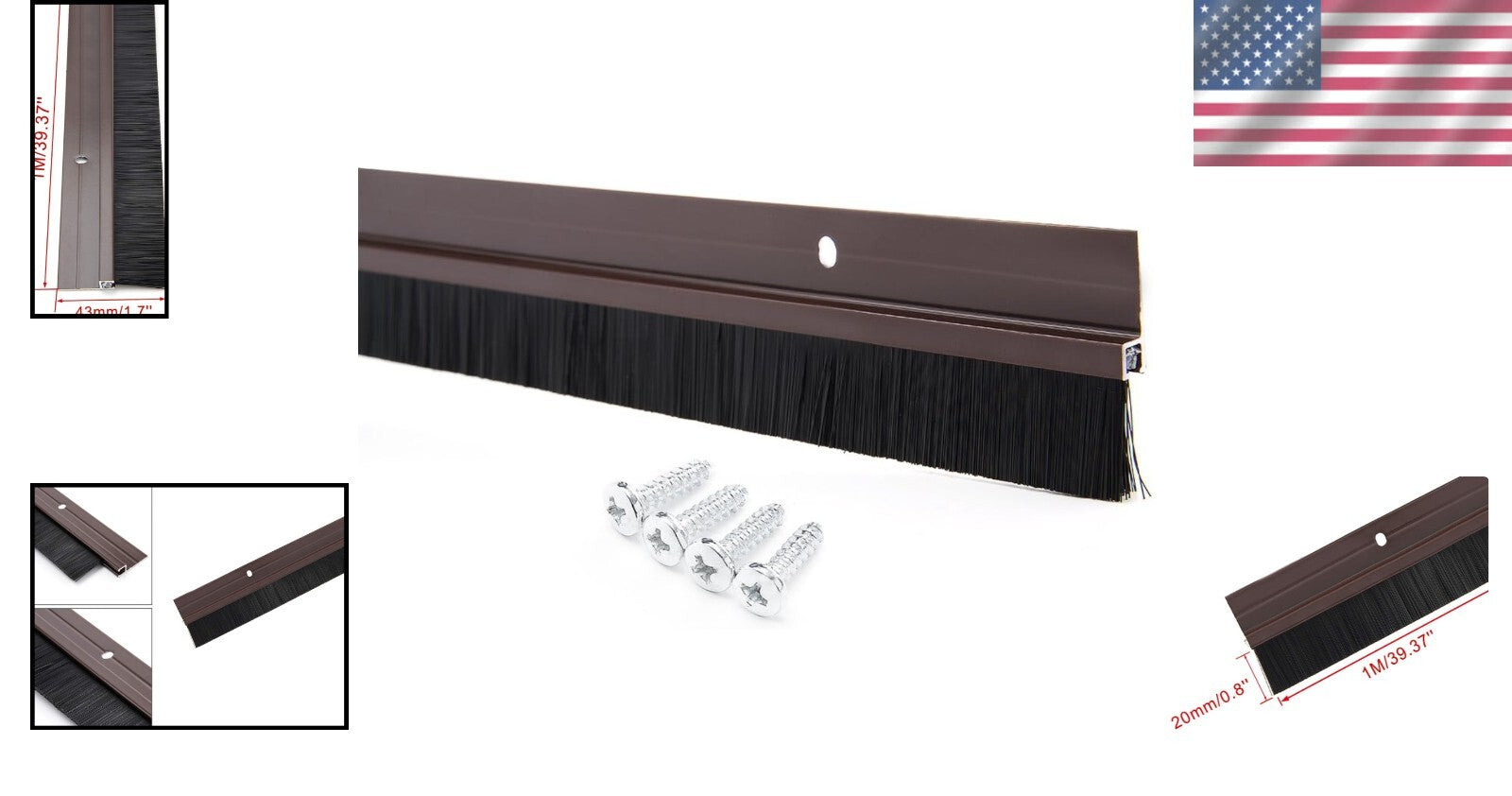 Premium Aluminum Door Brush Sweep with 1M Black Soft Bristles for Gap Sealing