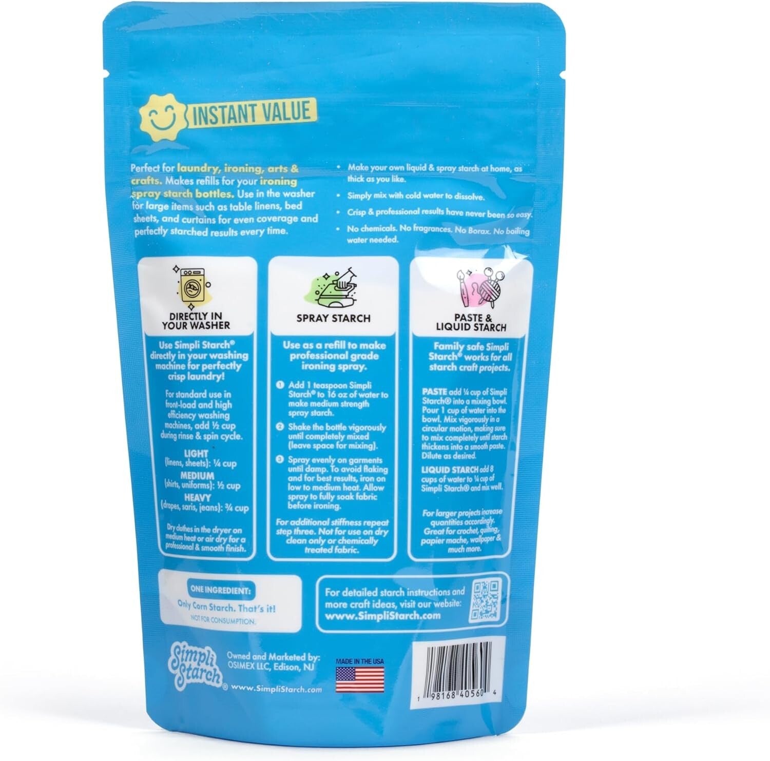 Unscented Dry Starch Concentrate for Laundry & Crafts - Chemical-Free 8oz