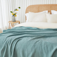 Load image into Gallery viewer, Generously Sized Teal Muslin Throw Blanket - Hypoallergenic &amp; Moisture-Absorbing