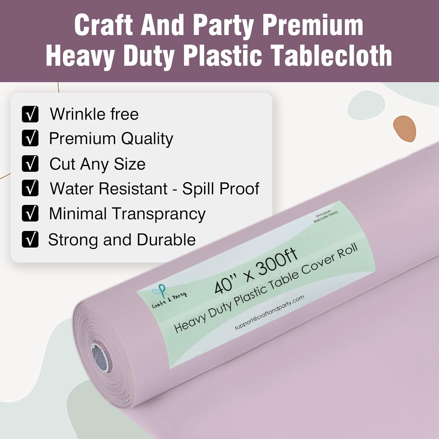 Elegant Light Pink 40'' x 300ft Disposable Tablecloth Roll for All-Season Events