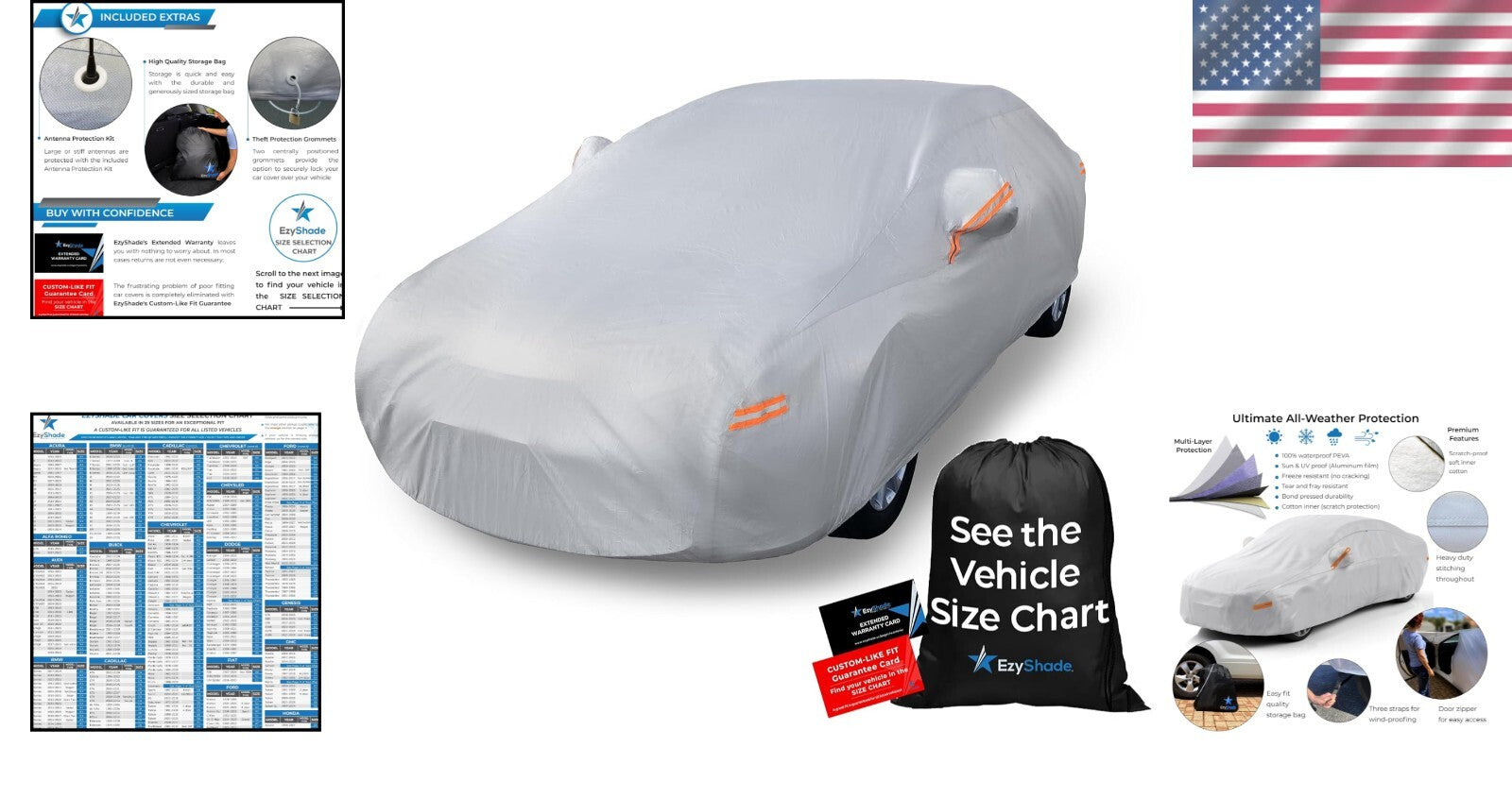 Durable 10-Layer w/ Zipper Access Car Cover - Waterproof for All Conditions