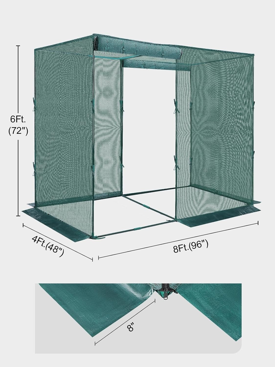 4' x 8' Outdoor Plant Protection Cage with Zippered Access and Ground Staples