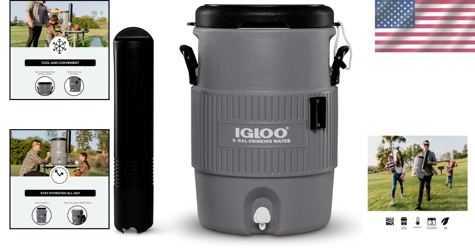 Lightweight 5-Gallon Beverage Cooler with Reinforced Handles & UV Protection