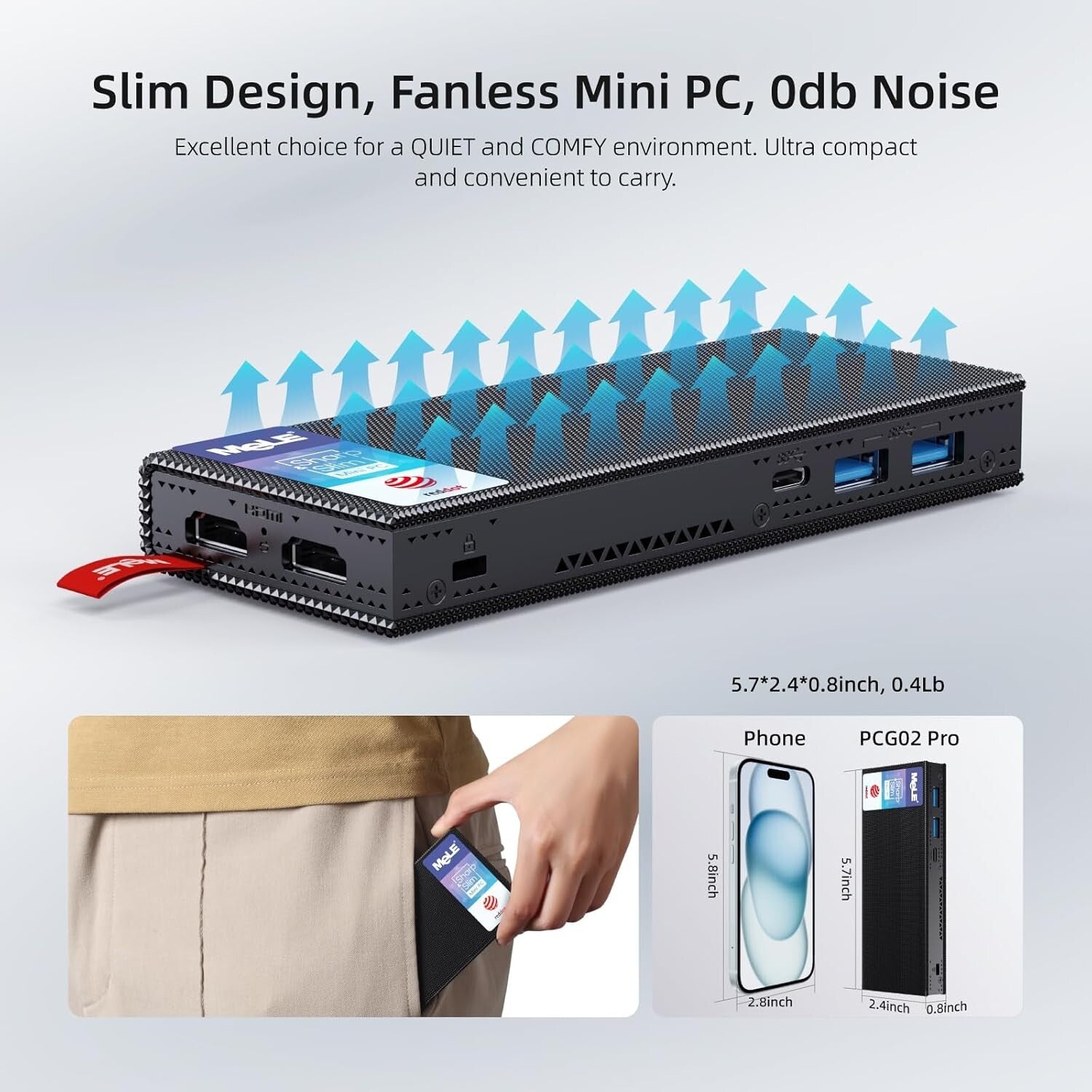Compact Fanless Mini PC Stick Pro - 4K Dual Display, WiFi 5, Ideal for Office