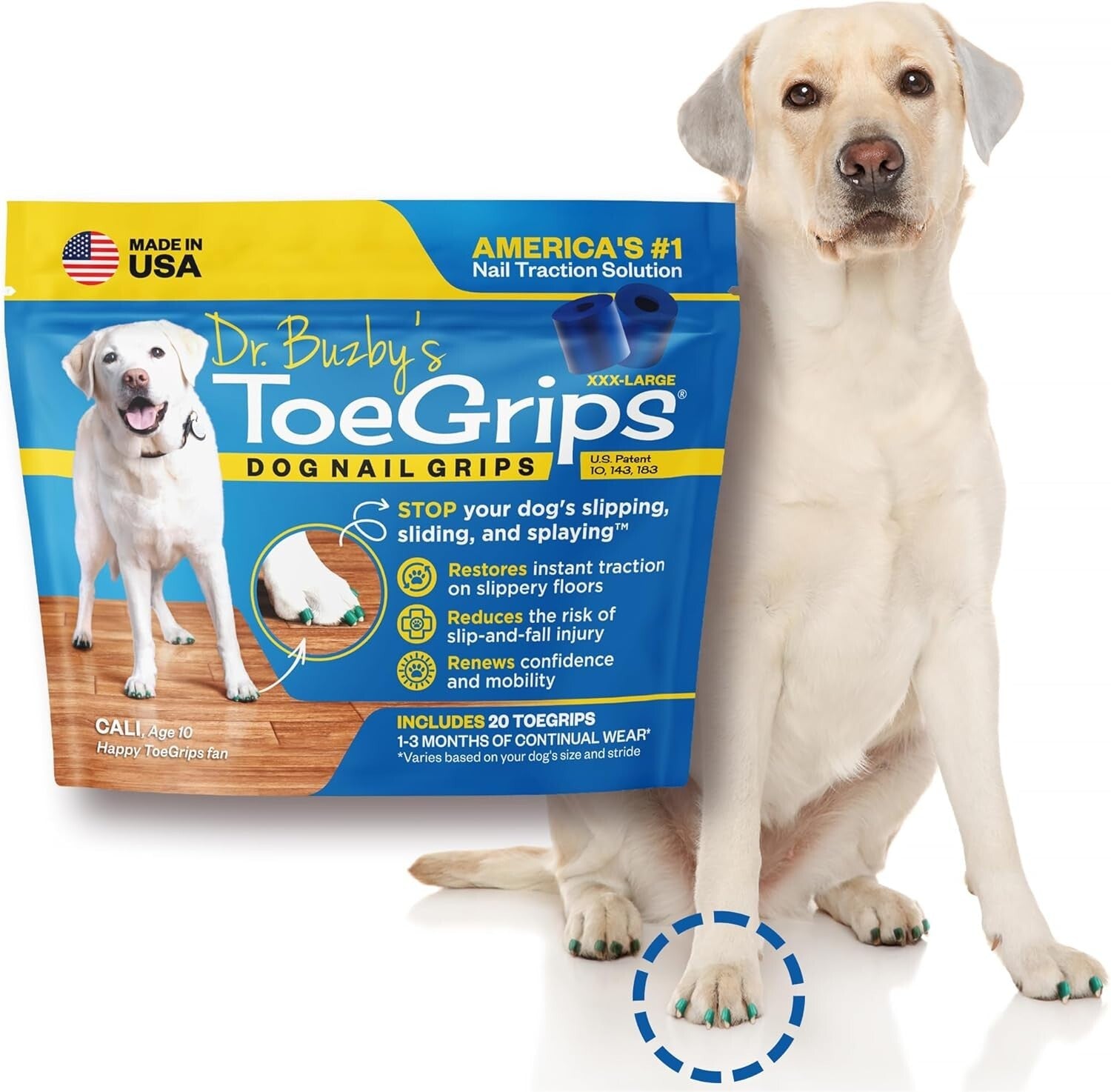 Instant Anti-Slip Grips for Senior Dogs - XXXLarge, 20 Durable Rubber Toe Covers