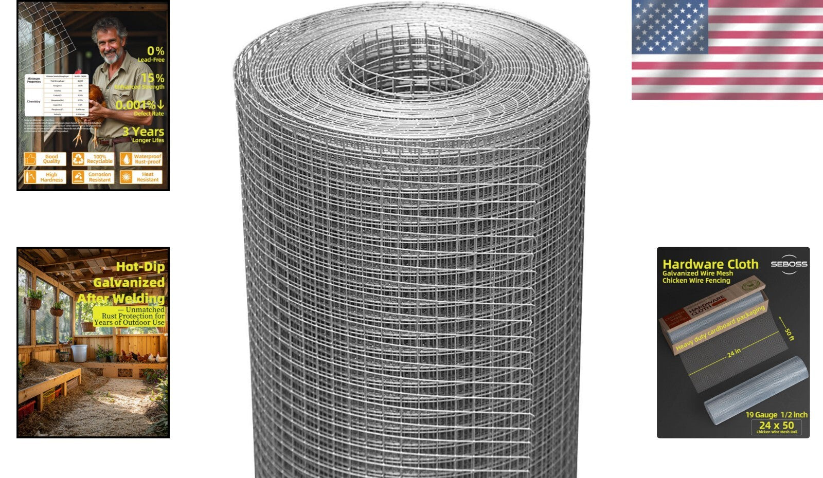 Durable 24" x 50' Hot-Dip Galvanized Wire Mesh with Gloves Included