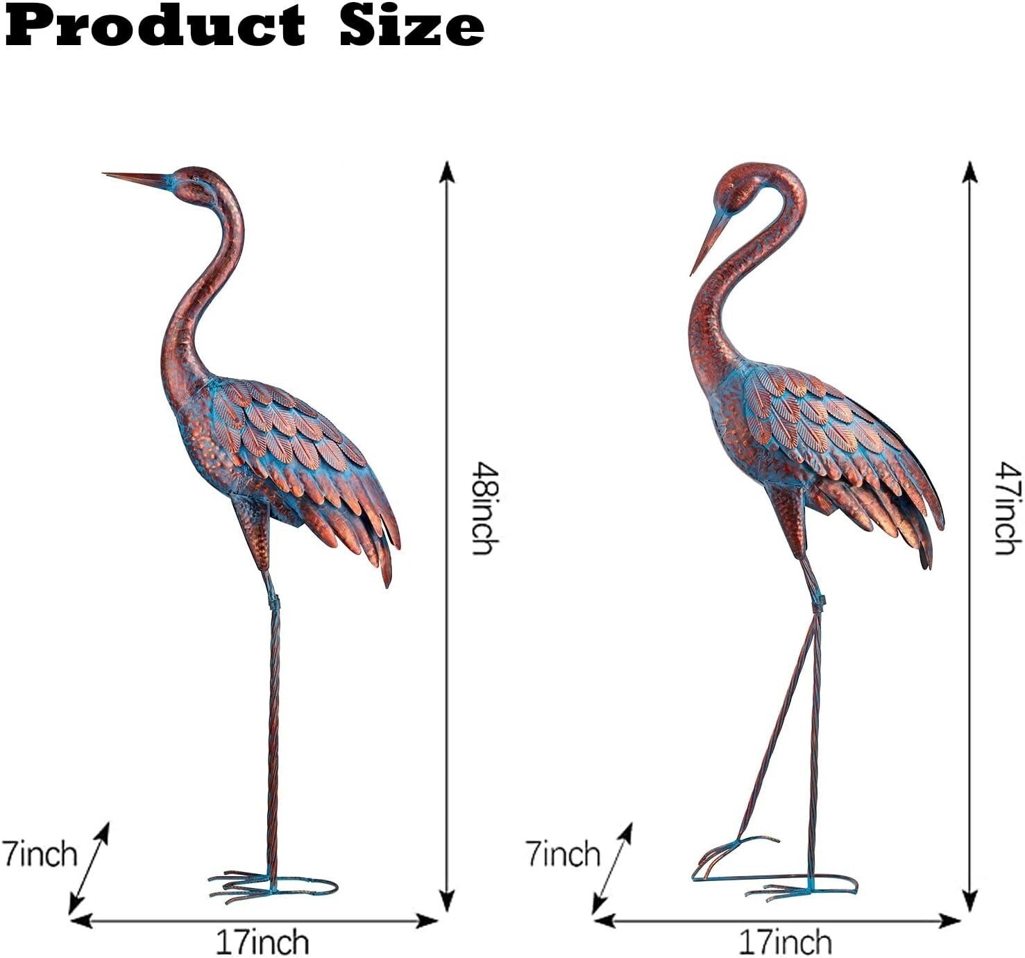 Exquisite Patina Metal Heron Statues for Elegant Outdoor Settings - 47-48 Inches