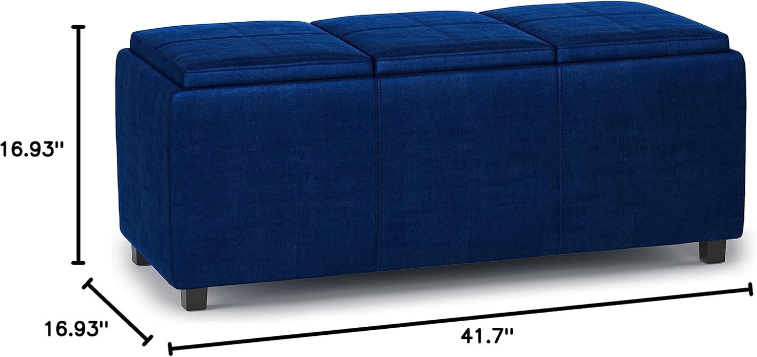 Elegant Rectangular Storage Ottoman - Assembled Blue Velvet with Serving Trays