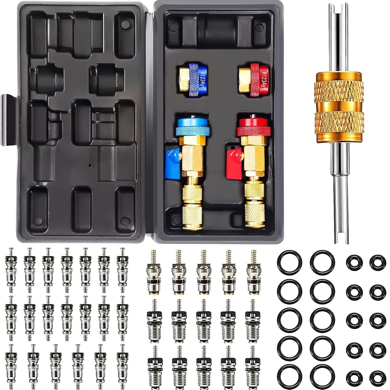 35-Piece R134A/R1234YF A/C Valve Core Tool Set with O-Ring Seal Accessories