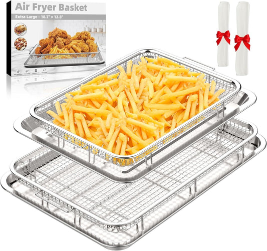 Dual-Sized Air Fryer Basket and Tray Set - Dishwasher Safe & Mess-Free Cooking