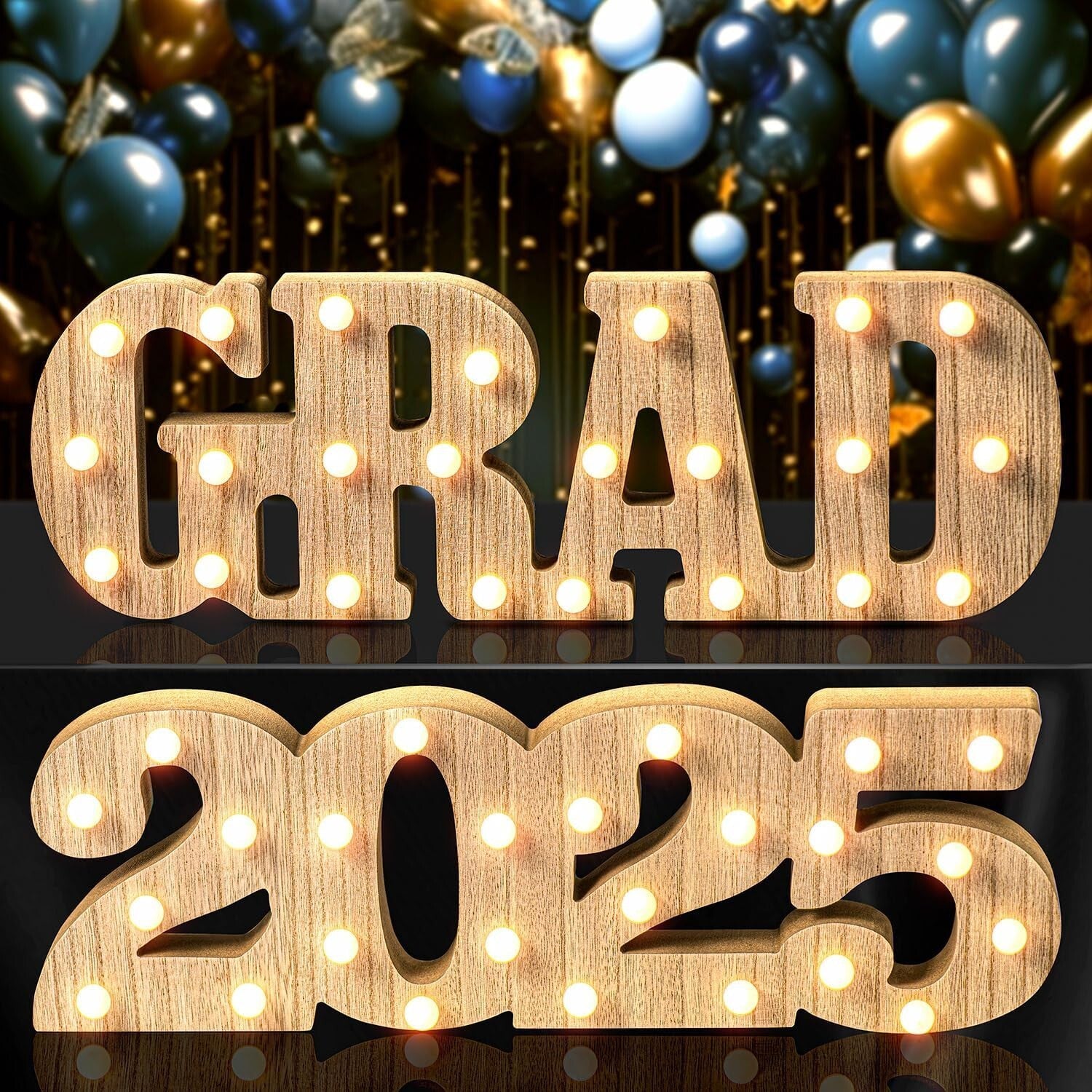 Sturdy Wooden 'Grad 2025' Marquee Lights for Graduation Party Centerpieces