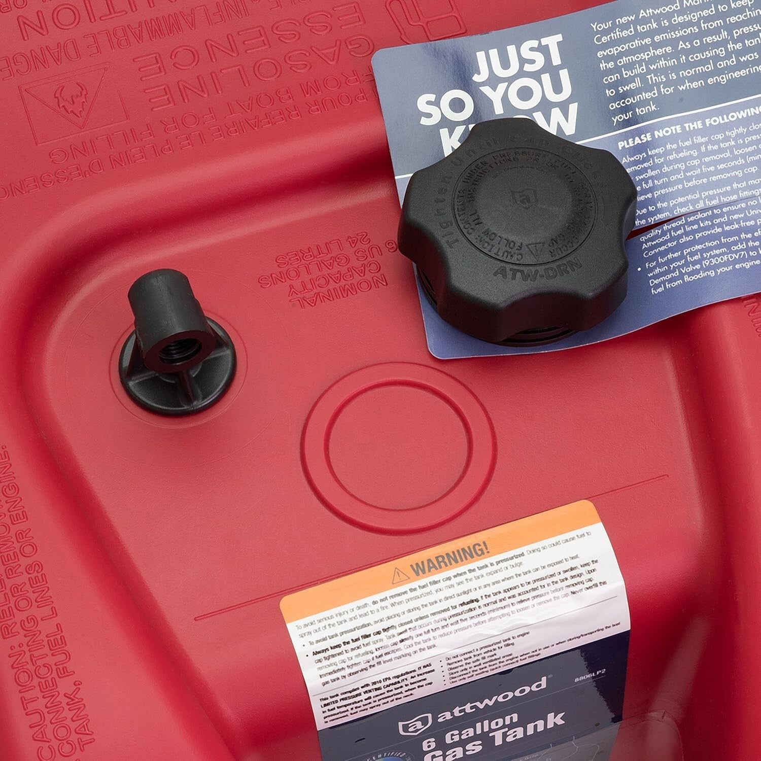 EPA Certified 6-Gallon Portable Marine Fuel Tank with Built-In Vacuum Valve