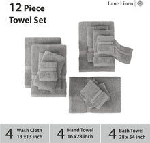Load image into Gallery viewer, Elegant Space Grey 12-Piece Bath Towel Set - Luxurious 100% Cotton Collection