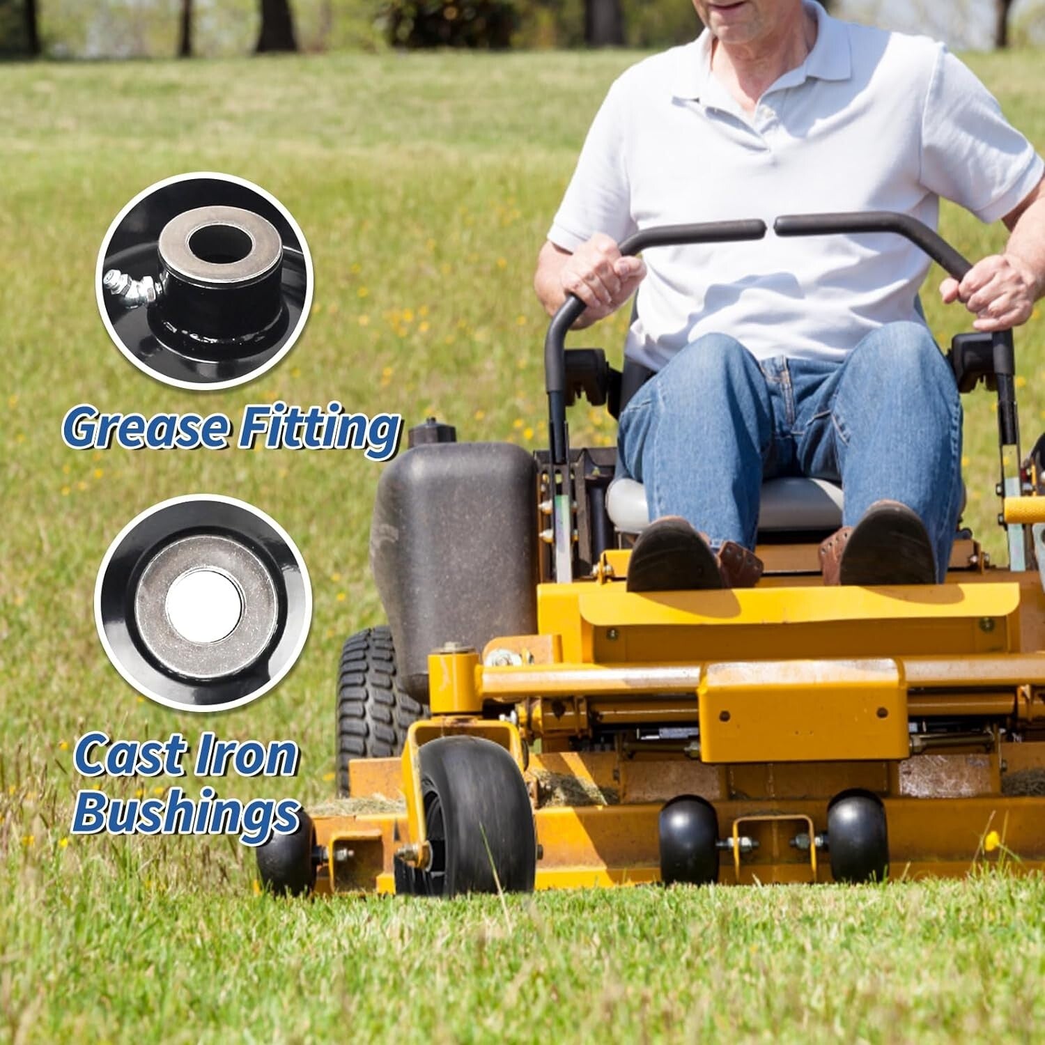 All-Season Flat Free Lawn Mower Tire Wheel with Adjustable Bushings, 2 Pack
