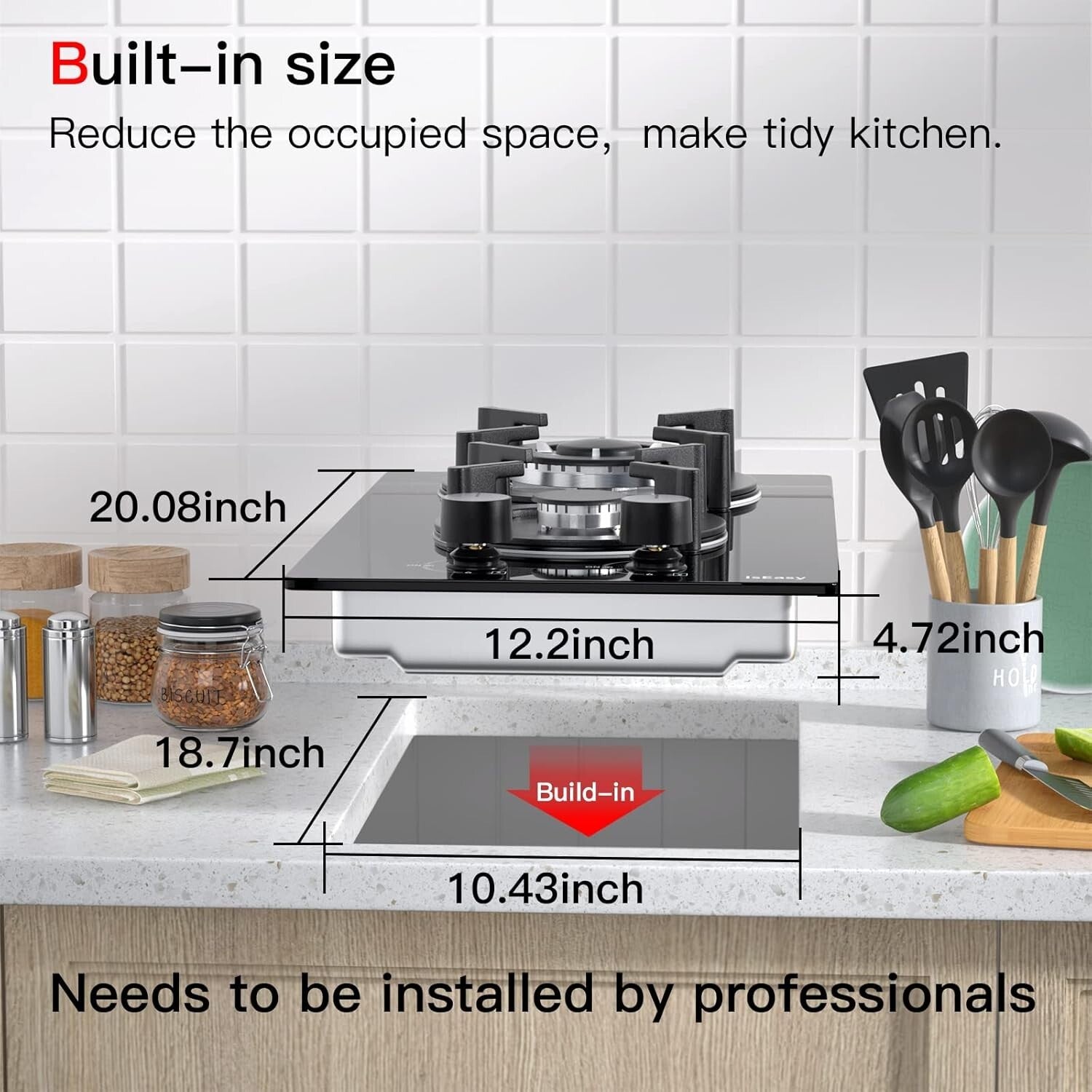 Compact 120V Built-in Gas Hob with Dual Fuel Compatibility and Safety Features