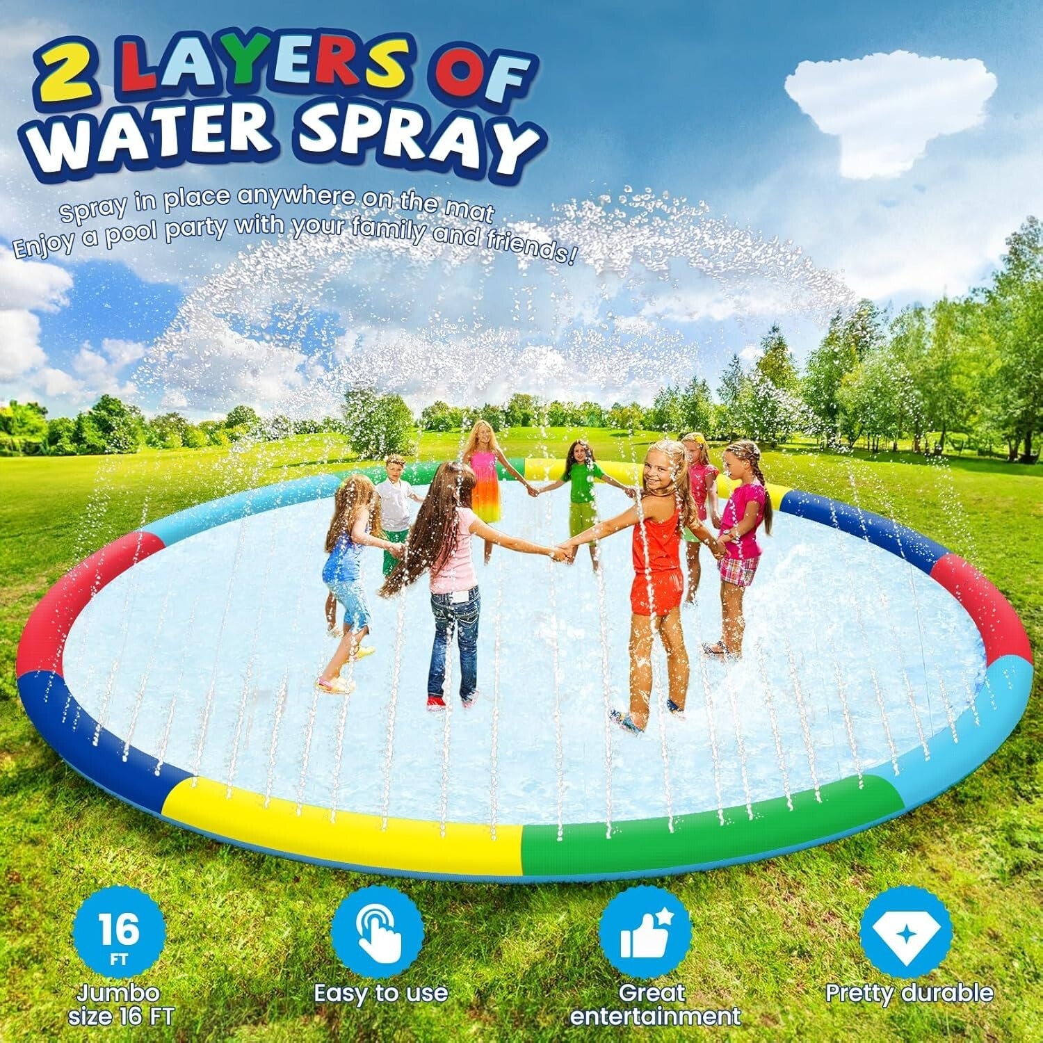 Oversized 16ft Baby Splash Pad with Customizable Water Spray for Summer Play