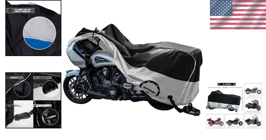Breathable Extra Large Motorcycle Cover with Lockable Grommets and Luggage Strap