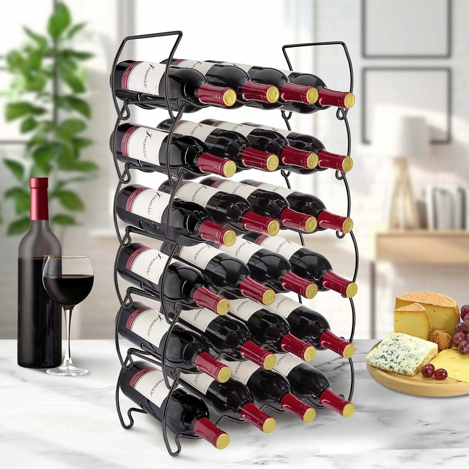 Durable 6-Tier Stackable Wine Rack for Kitchen, Bar: 24 Bottle Capacity