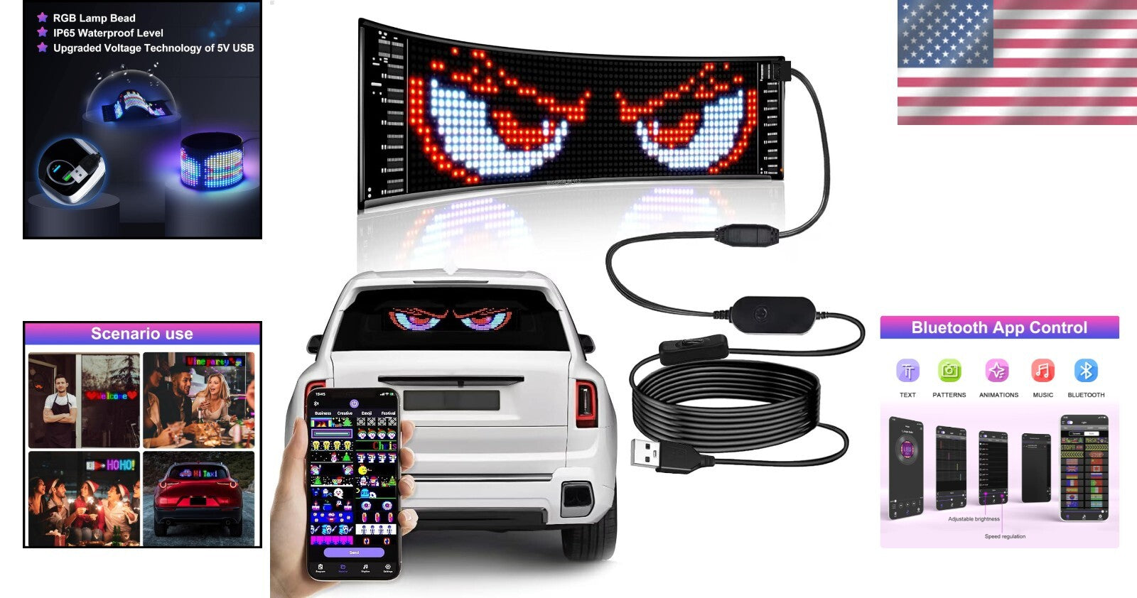 Dynamic LED Sign for Cars with Bluetooth – Waterproof, Flexible & Customizable