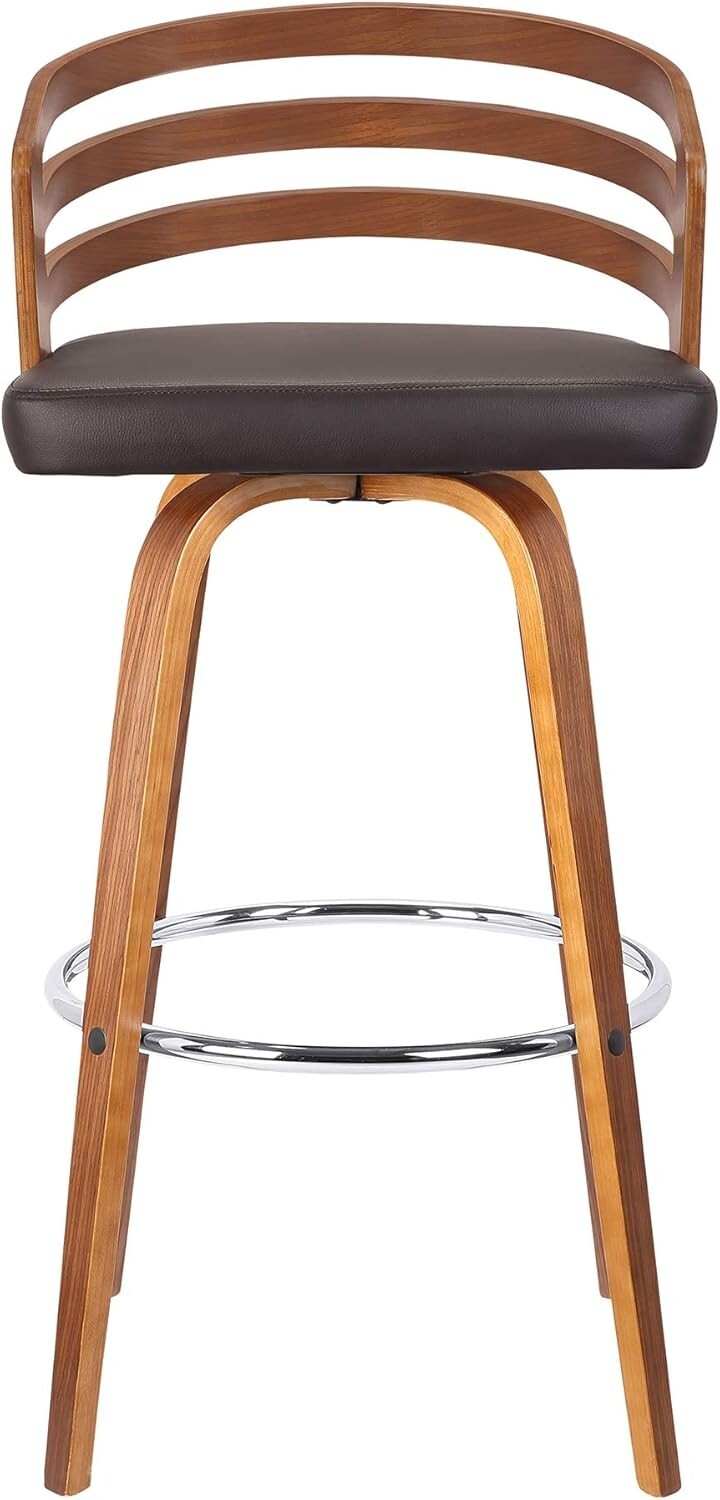 Elegant Jayden Swivel Bar Stool with Brown Faux Leather & Walnut Finish - 26"