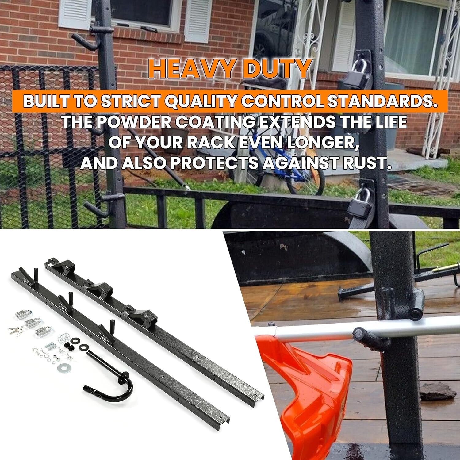 Universal Fit 3-Place Lockable Trimmer Rack for Enclosed and Open Trailers