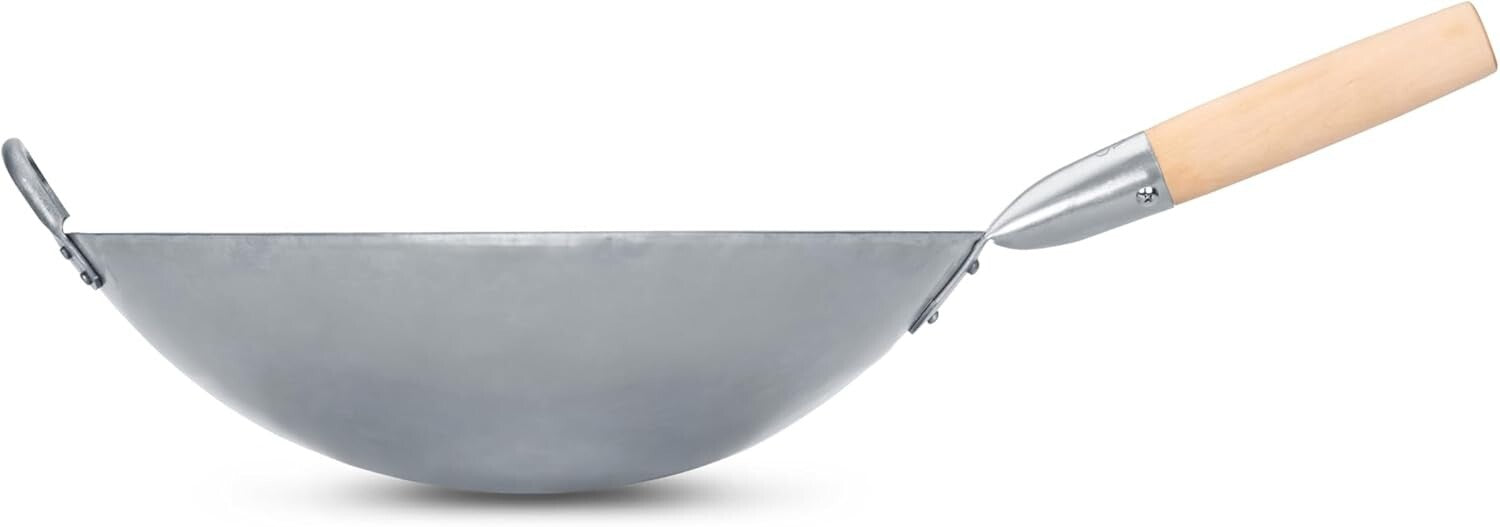 Authentic 14-Inch Hand-Hammered Carbon Steel Wok for Traditional Stir-Frying