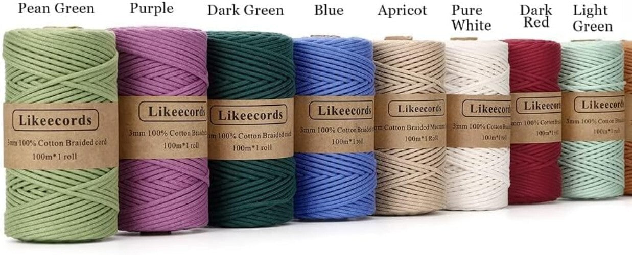 4 Skeins of Apricot 3mm Braided Cotton Macrame Cord for Creative Crafts