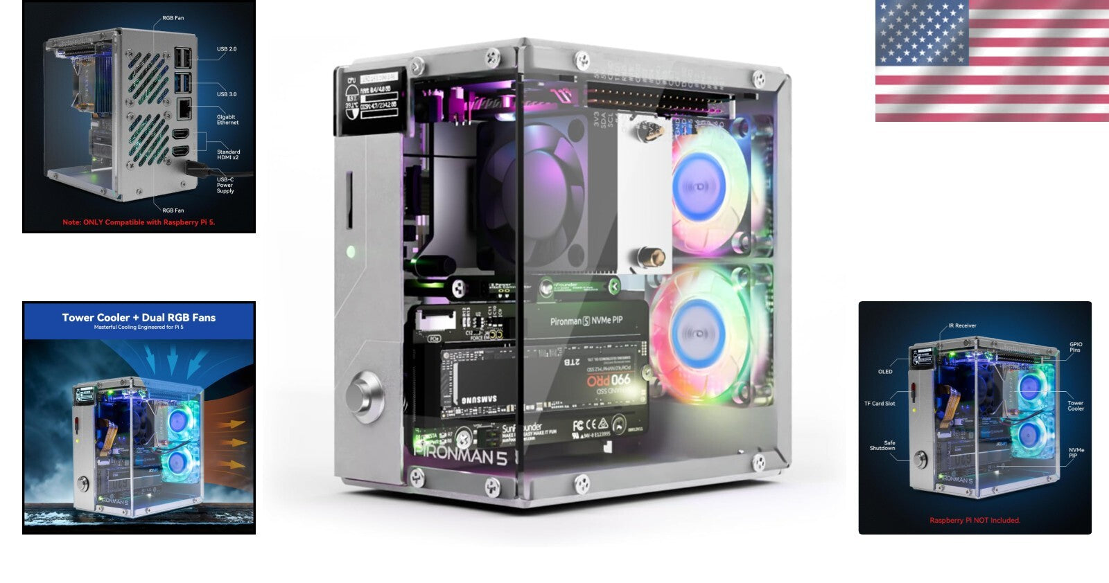 Advanced Cooling HDMI Mini PC Case for Raspberry Pi 5 with Dual RGB & Safety