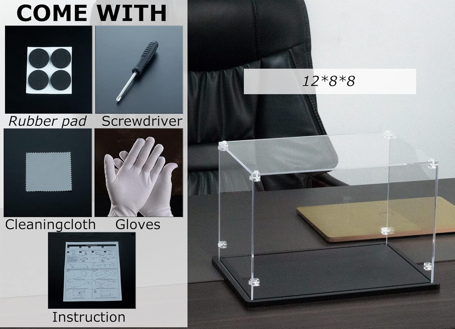 12x8x8 Inch Sturdy Acrylic Display Case - Clear Dustproof Container for Figures