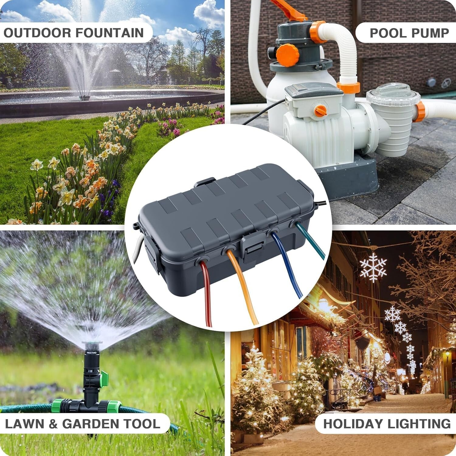 Sturdy Outdoor Electrical Box with 6 Ports - Ideal for Holiday Lighting & More