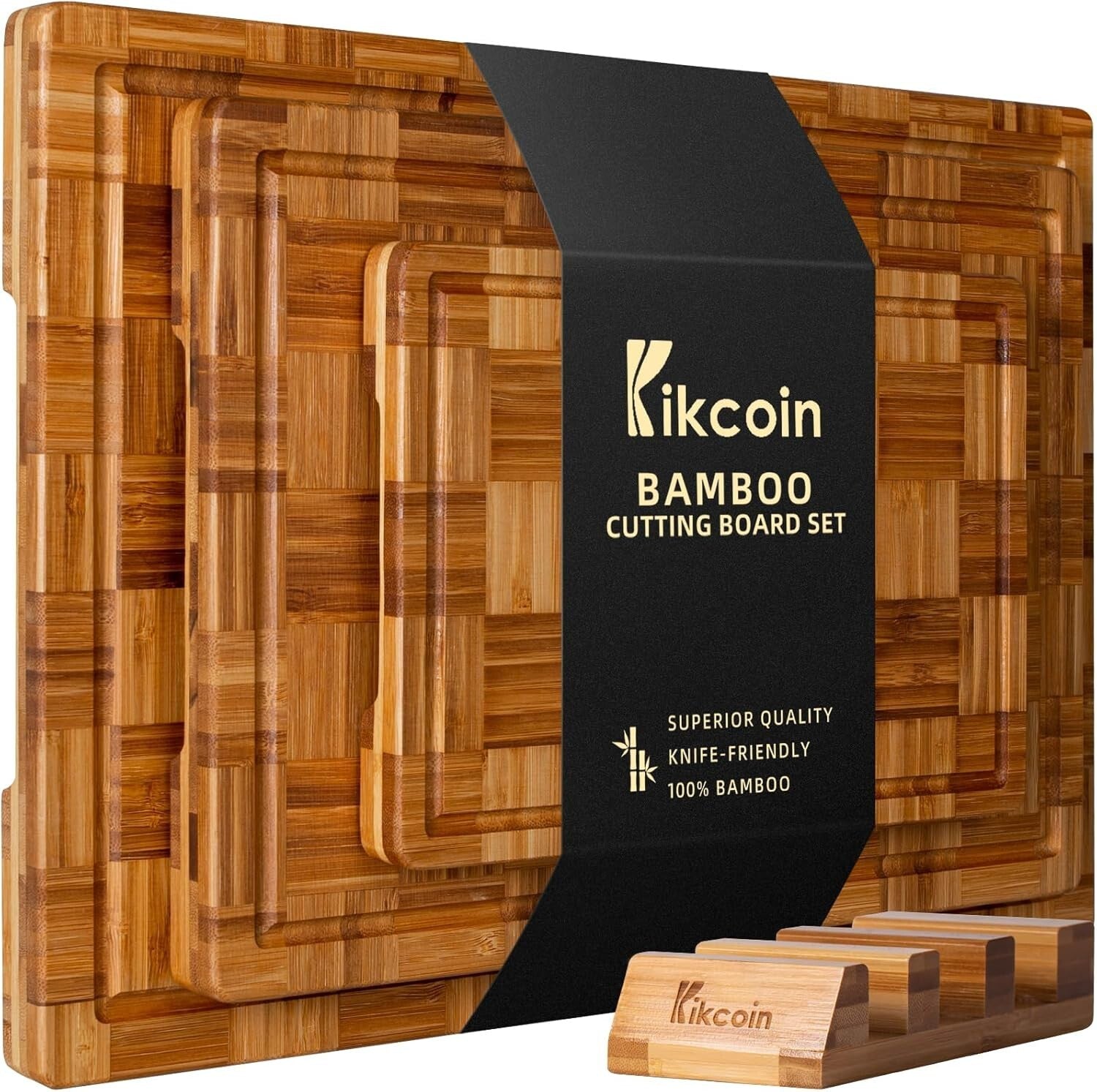 Extra Large Bamboo Cutting Board Set of 3 with Juice Grooves - Kitchen Essential